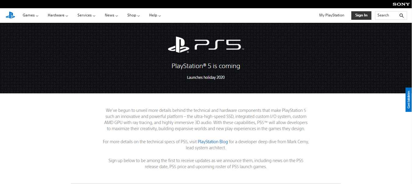 Sony, Playstation 5'in Web Sitesini Yeniledi