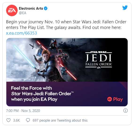 Star Wars Jedi: Fallen Order EA Play'de Olacak