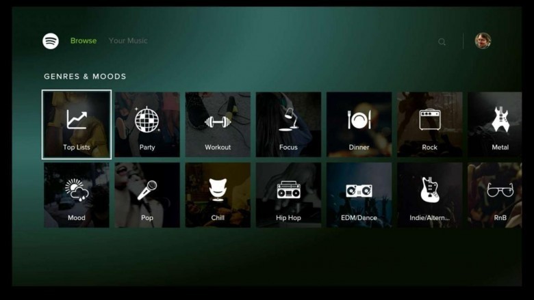 Spotify Xbox One Menü