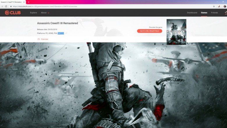 Nintendo Switch İçin Assassin’s Creed III Remastered Ubisoft’un Websitesinde Listelen(miş)di..