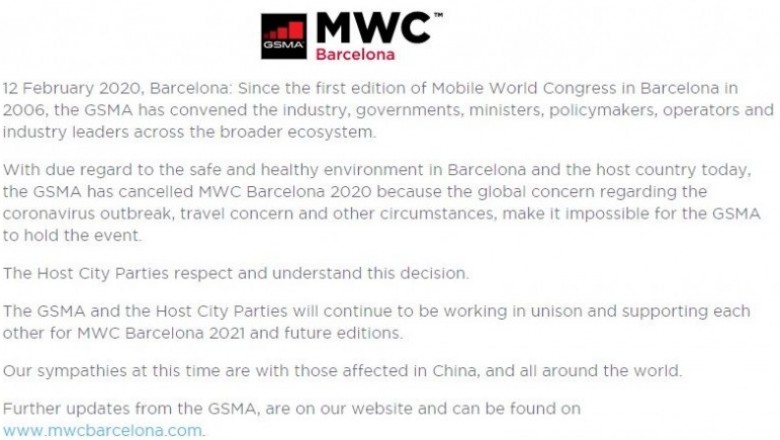 GSMA, MWC 2020’nin İptal Edildiğini Duyurdu